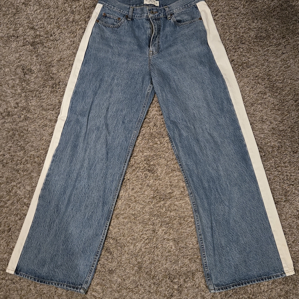 Abercrombie & Fitch Blue Jeans with White Stripe Low Rise Ultra Loose
